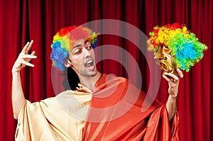 Actor with maks in a funny theater concept