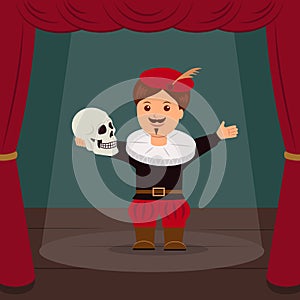 Actor on scene of the theater, playing a role Hamlet. Concept World Theatre Day photo