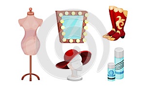 Actress and Actor Dressing or Makeup Room Attributes Vector Set