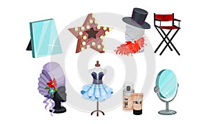 Actress and Actor Dressing or Makeup Room Attributes Vector Set