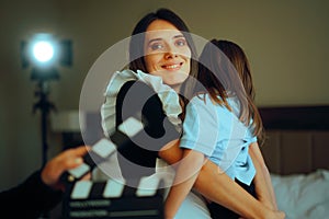 Actress Filming a Family Movie in an Indoors Set Location