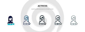 Actress icon in different style vector illustration. two colored and black actress vector icons designed in filled, outline, line