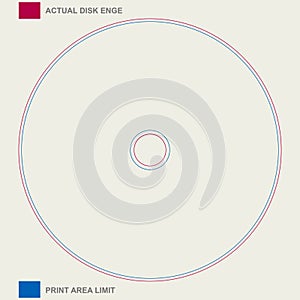 Actual disk ange and print area limit. For presentation layouts and design. 3D rendering photo