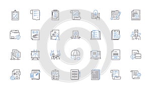 actuary line icons collection. athematics, Risk, Probability, Insurance, Liability, Analysis, Statistics vector and