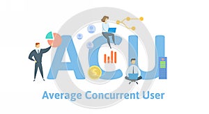 ACU, Average Concurrent User. Concept with keywords, people and icons. Flat vector illustration. Isolated on white.