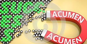 Acumen attracts success - pictured as word Acumen on a magnet to symbolize that Acumen can cause or contribute to achieving