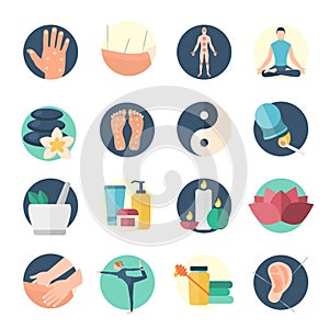 Acupuncture Flat Icon Set