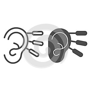 Acupuncture and human ear line and solid icon, Alternative Medicine concept, Chinese medicine hearing aid sign on white