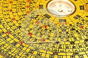 Acupuncture needle on chinese feng shui compass