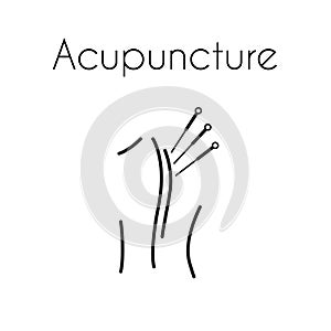 Acupuncture needle massage therapy linear medical vector icon