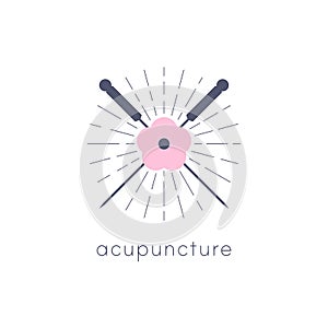 Acupuncture needles and flower. Alternative medicine logo, sign, icon. the acupuncture points as places to stimulate nerves,