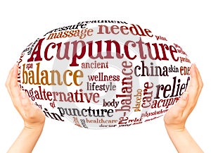 Acupuncture word cloud hand sphere concept