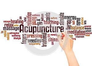 Acupuncture word cloud and hand writing concept