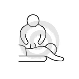 Acupuncturist with patient line icon