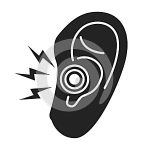 Acute ear pain black glyph icon. Otitis. inflammation eardrum Isolated vector element. Outline pictogram for web page