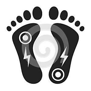 Acute pain foot black glyph icon. Sprain, injury. Isolated vector element. Outline pictogram for web page, mobile app