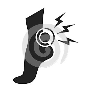 Acute pain foot black glyph icon. Sprain, injury. Isolated vector element. Outline pictogram for web page, mobile app