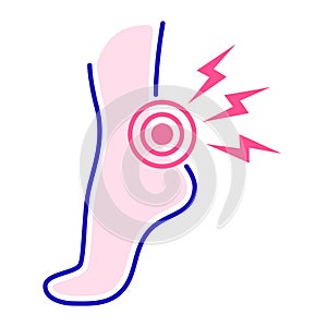 Acute pain foot color line icon. Sprain, injury. Isolated vector element. Outline pictogram for web page, mobile app, promo