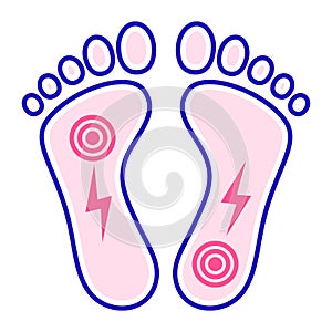 Acute pain foot color line icon. Sprain, injury. Isolated vector element. Outline pictogram for web page, mobile app, promo
