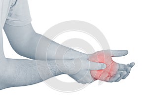 Acute pain in a man palm