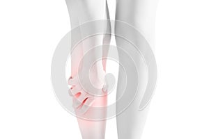 Acute pain in a woman shin isolated on white background. Clipping path on white background.