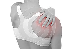 Acute pain in a woman shoulder