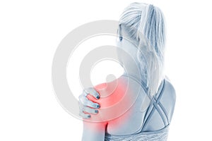 Acute pain in a woman shoulder.