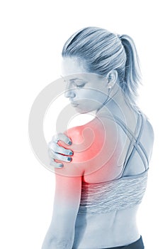 Acute pain in a woman shoulder.