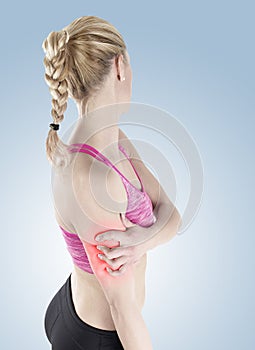 Acute pain in a woman shoulder.