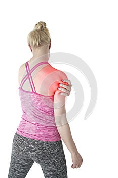 Acute pain in a woman shoulder.