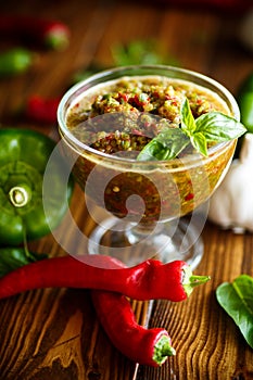 Acute sauce of adzhika from various types of pepper