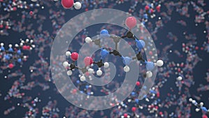 Acyclovir molecule, conceptual molecular model. Scientific looping 3d animation
