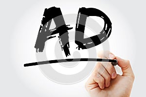 AD - Active Directory acronym with marker, technology concept background