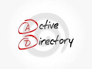 AD - Active Directory acronym, technology concept background