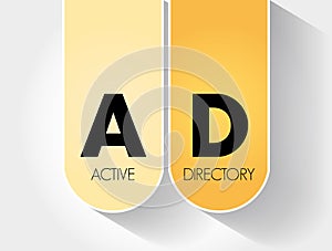 AD - Active Directory acronym, technology concept background