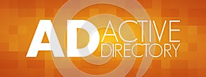 AD - Active Directory acronym, technology concept background