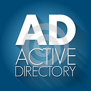 AD - Active Directory acronym, technology concept background