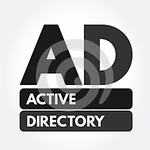 AD - Active Directory acronym, technology concept background