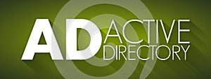 AD - Active Directory acronym, technology concept background