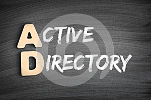 AD - Active Directory acronym, technology concept on blackboard
