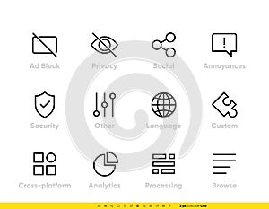 Ad Banner Block icon. Shield, Privacy, Secure Analitic and Other line vector editable stroke set for app