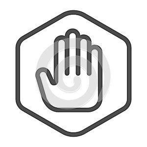 Ad blocker line icon. Shield with hand block. World wide web vector design concept, outline style pictogram on white