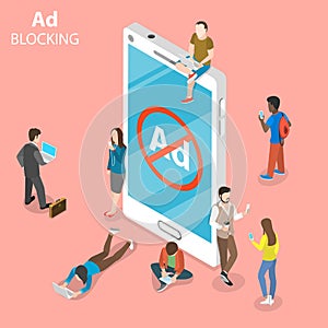 Ad blocking flat isometric vector concept.