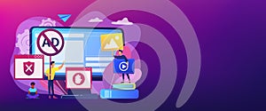 Ad blocking software concept banner header.