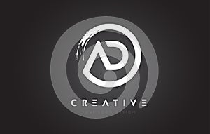 AD Circular Letter Logo with Circle Brush Design and Black Background. photo