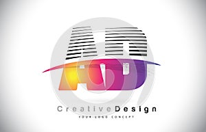 AD A D Letter Logo Design With Creative Lines and Swosh in Purple Brush Color. photo