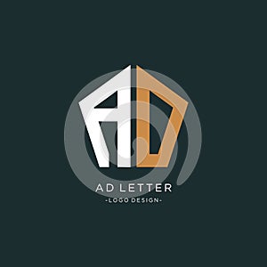AD Letter Logo Design with Sans Serif Font Vector Illustration. - Vector
