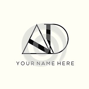 AD monogram. Uppercase letter a, letter d logo. Geometric style.