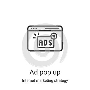 ad pop up icon vector from internet marketing strategy collection. Thin line ad pop up outline icon vector illustration. Linear