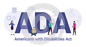 Ada americans with disabilities act concept with big word or text and team people with modern flat style - vector